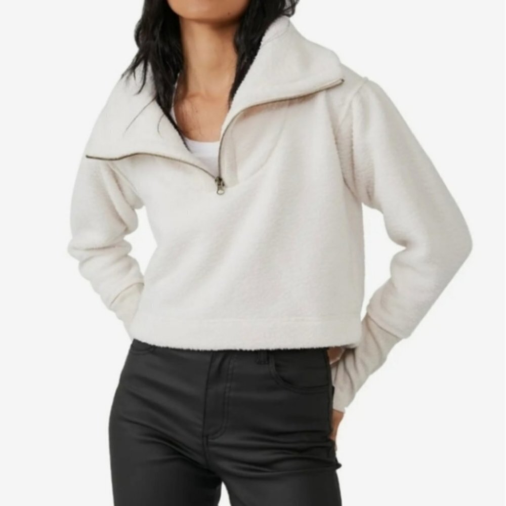Free People Cream Quarter-Zip Sweatshirt